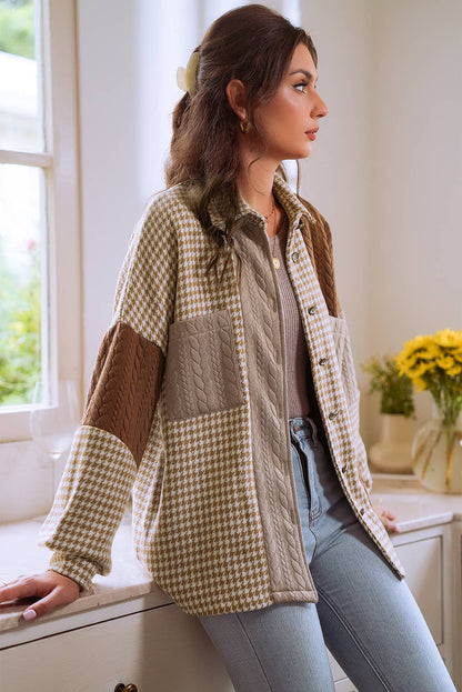 Houndstooth  Textured Patchwork Shacket
