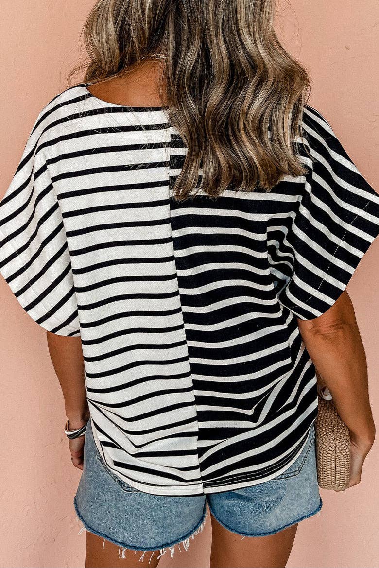 Stripe Colorblock V-Neck Tee