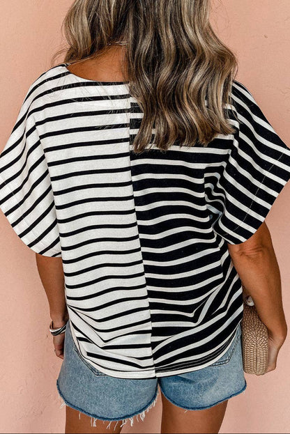Stripe Colorblock V-Neck Tee