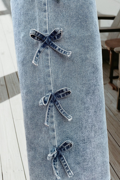Bow Knot Side Detail Straight Leg Loose Jeans