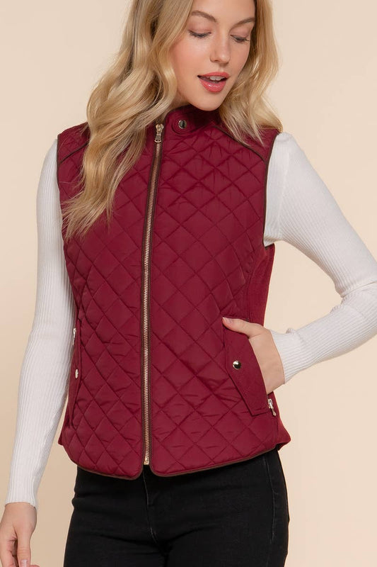 SUEDE PIPING QUILTED VEST