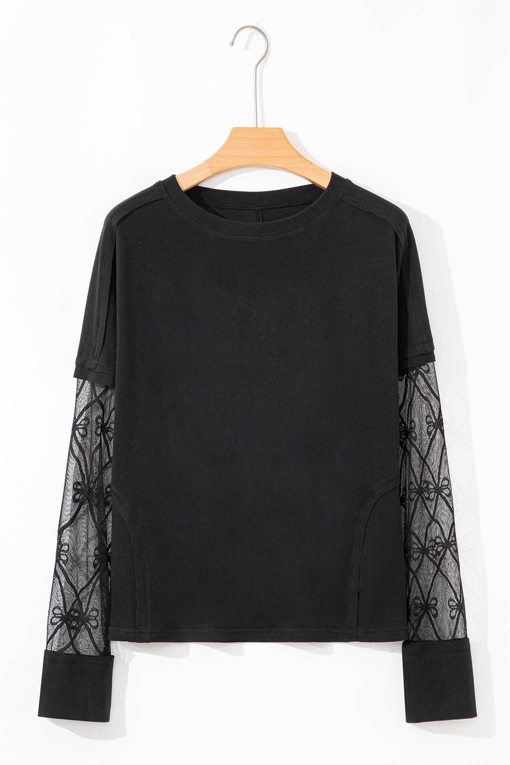 Bow Mesh Textured Long Sleeve Tee