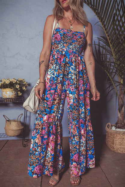 Floral Smocked Wide Leg Summer Jumpsuit