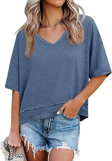 Oversized V Neck Loose Fit Casual Basic Tee