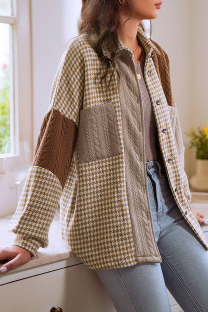 Houndstooth  Textured Patchwork Shacket
