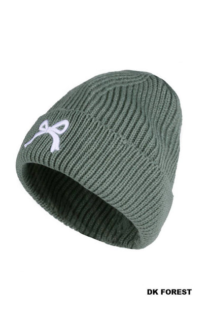 Bow Embroidered Cuff Beanie