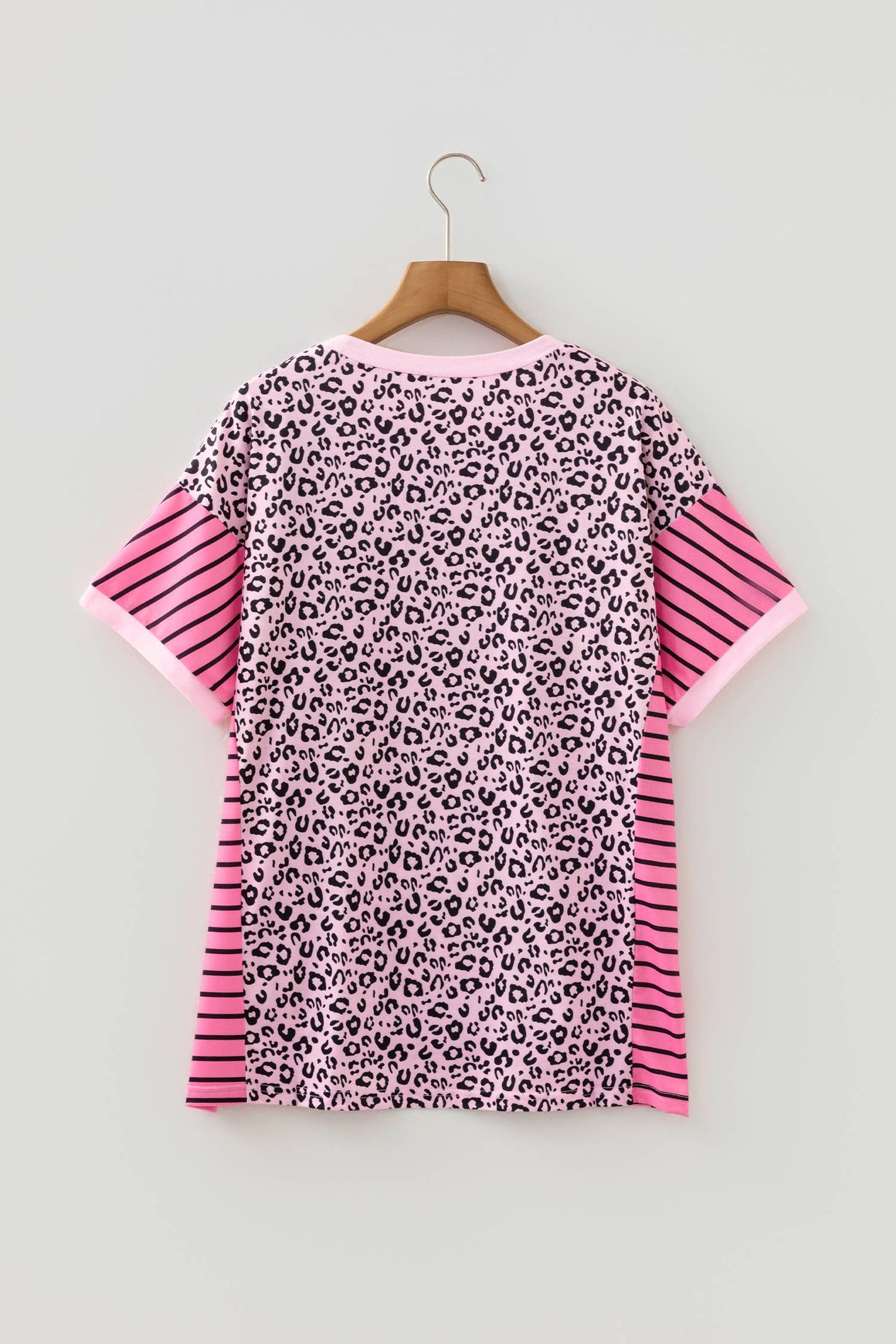 LAS Leopard Striped Patchwork Side Slit Loose Top