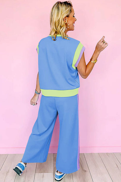 Multicolor Color Block Detail Casual Two-piece Set