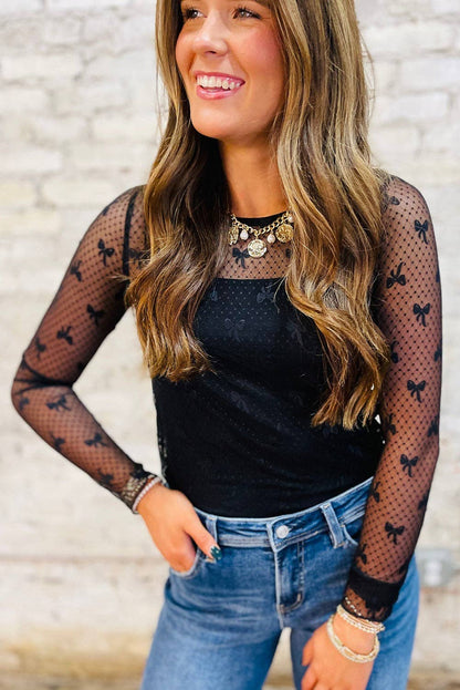 Bow Mesh Long Sleeve