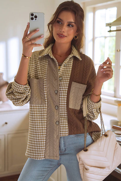 Houndstooth  Textured Patchwork Shacket