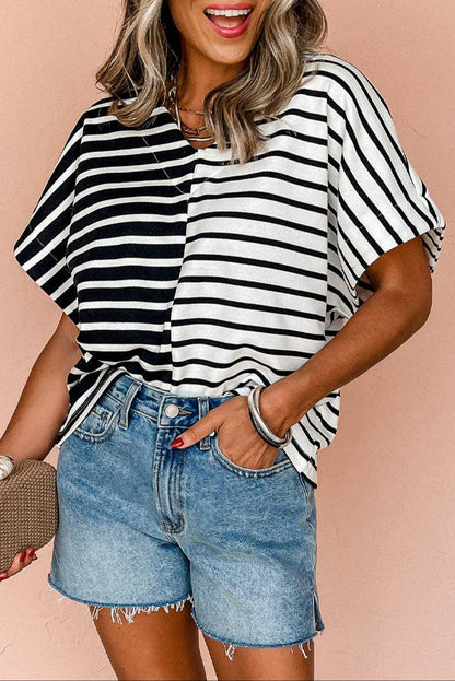 Stripe Colorblock V-Neck Tee
