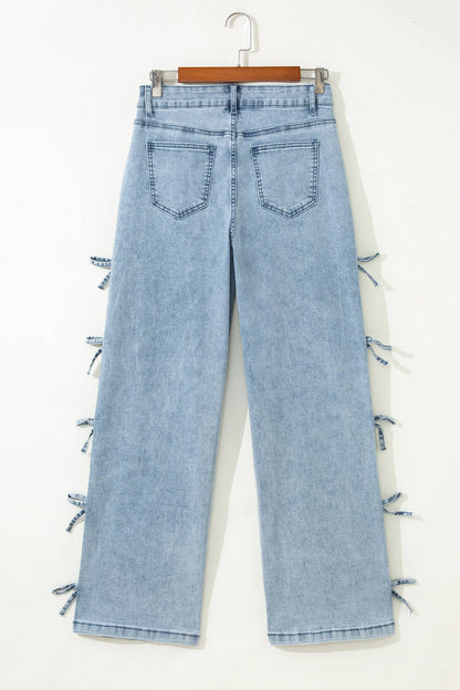 Bow Knot Side Detail Straight Leg Loose Jeans