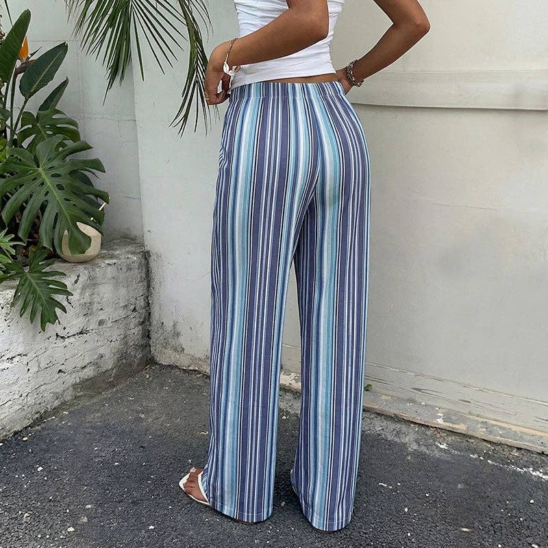 Stripe Drawstring Wide Leg Casual Pants