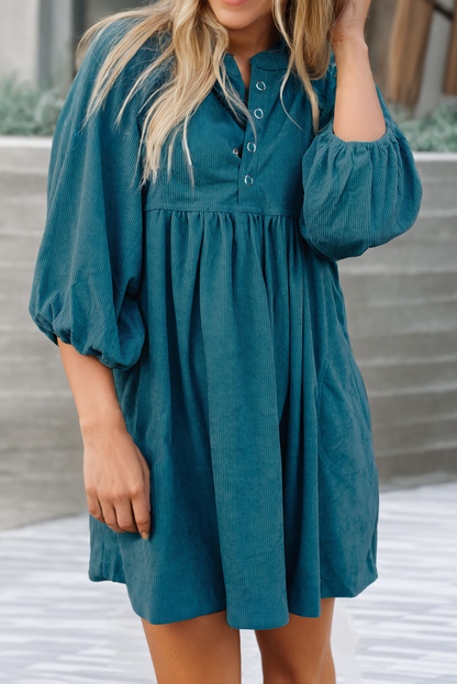 LDC Corduroy Snap Buttons Lantern Sleeve Dress