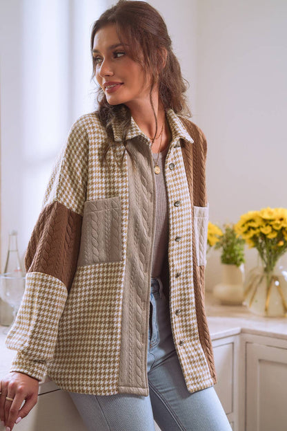 Houndstooth  Textured Patchwork Shacket