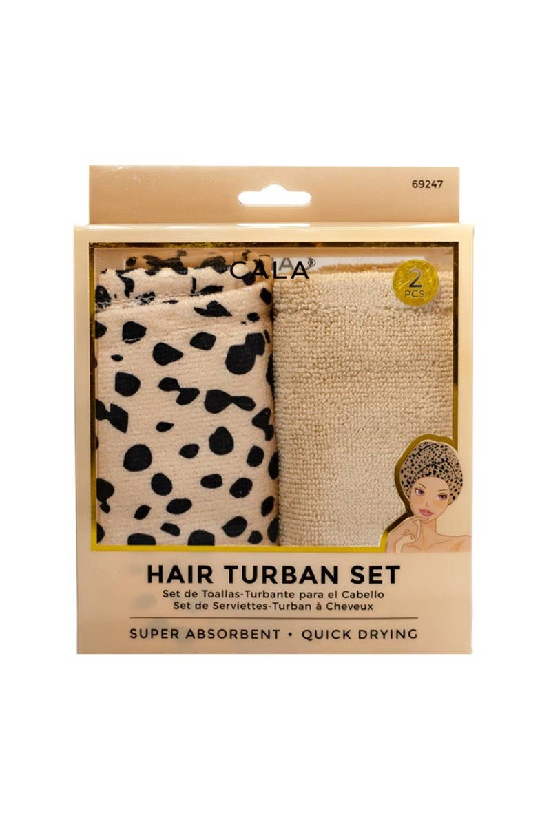 CALA Cheetah/Beige 2pcs Hair Turban Set