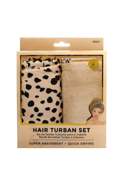 CALA Cheetah/Beige 2pcs Hair Turban Set