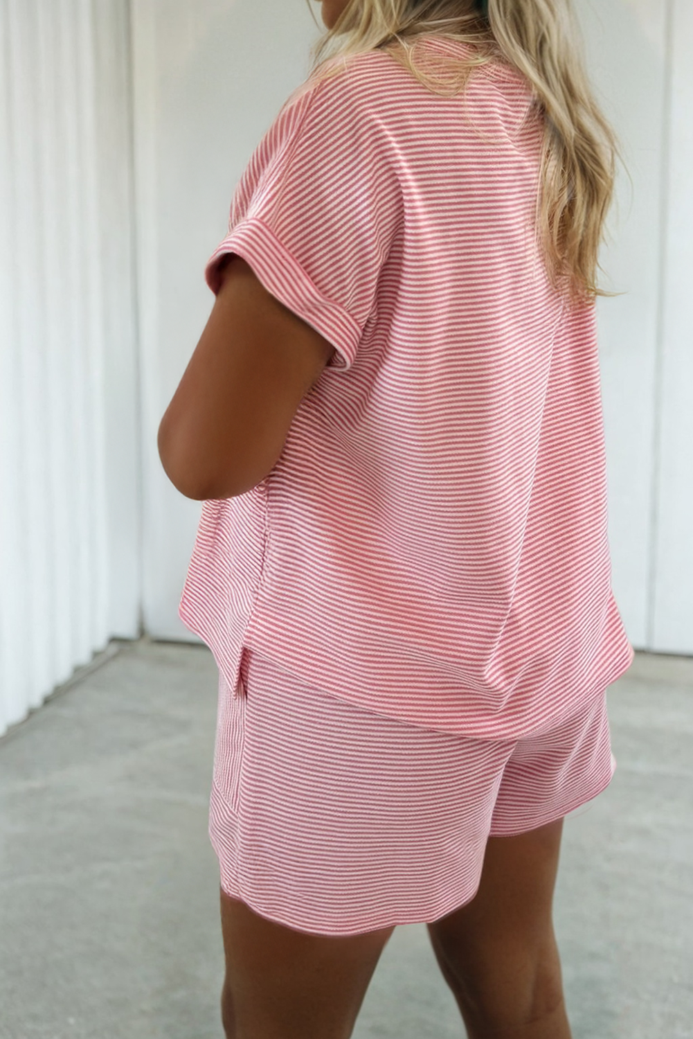 LAS Stripe Matching Short Sleeve Shorts Set