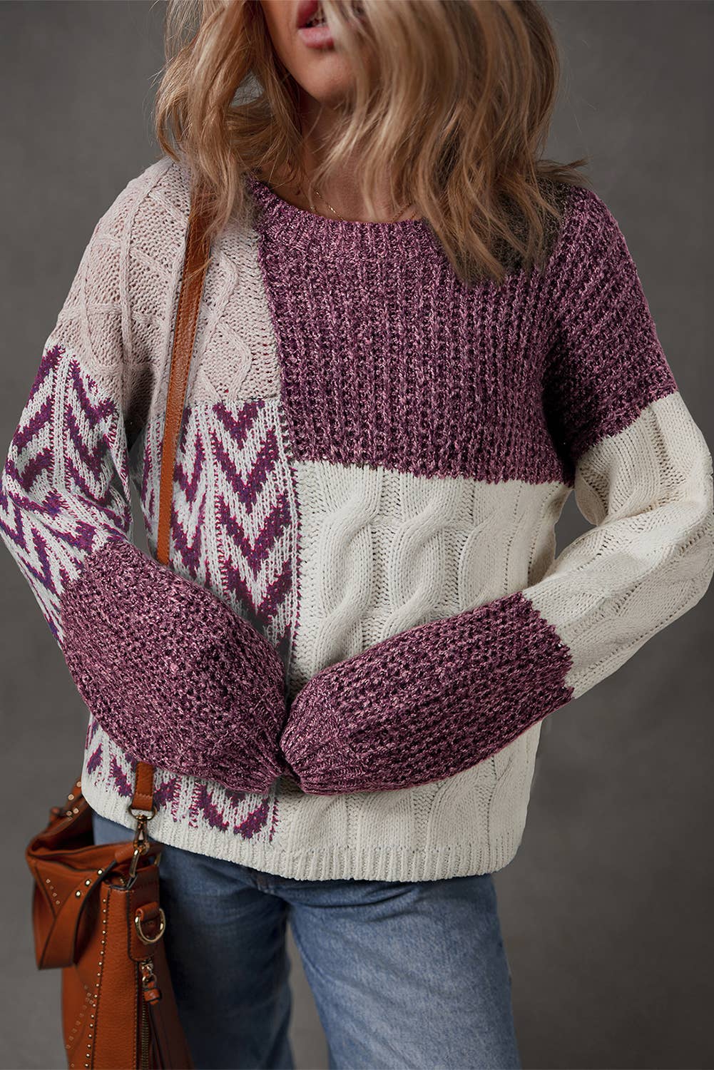 Color block Patchwork Knotted Sweater
