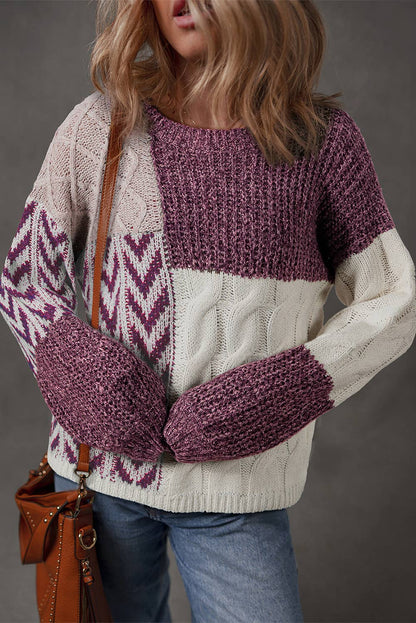 Color block Patchwork Knotted Sweater