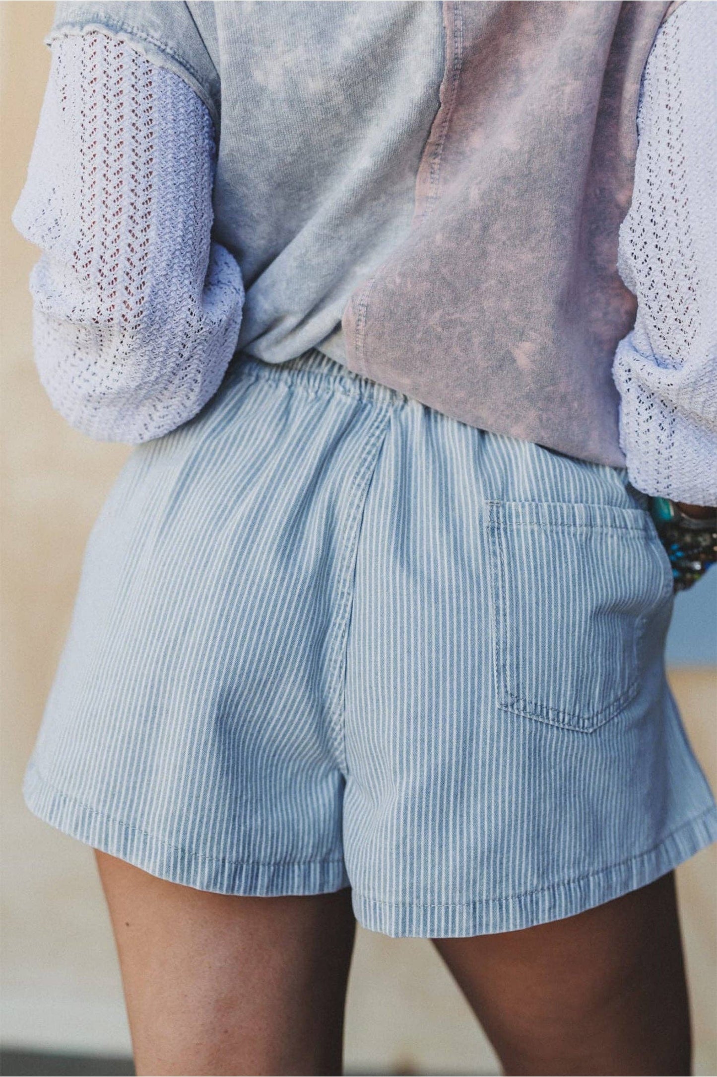 Sky Blue Stripe Casual Denim Shorts