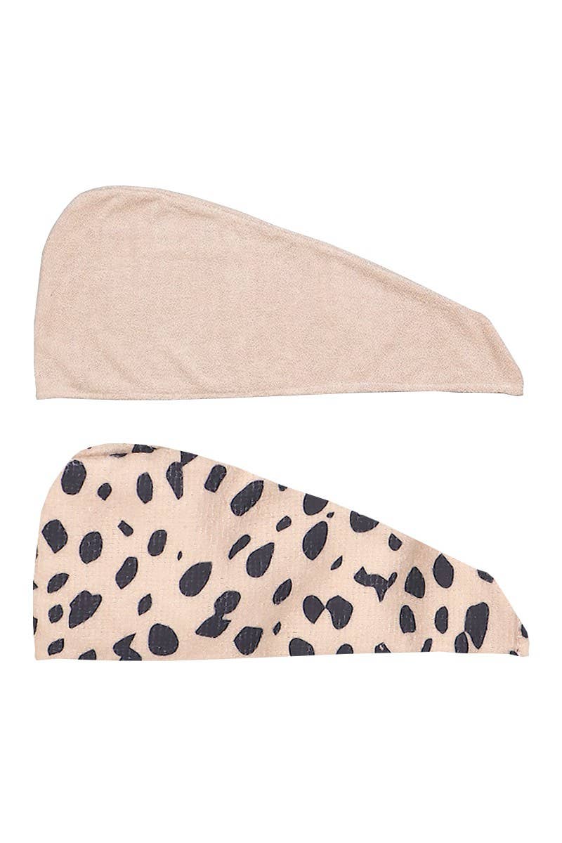 CALA Cheetah/Beige 2pcs Hair Turban Set