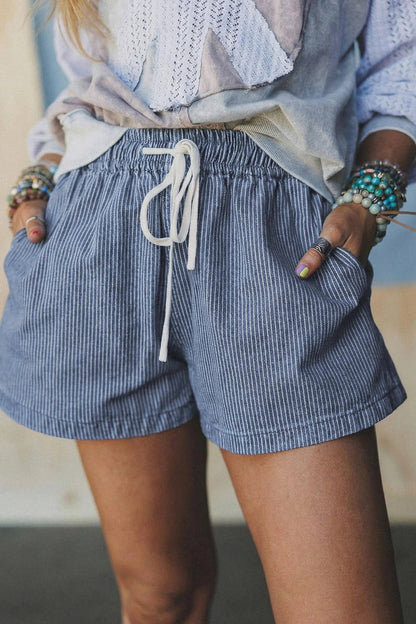 Sky Blue Stripe Casual Denim Shorts