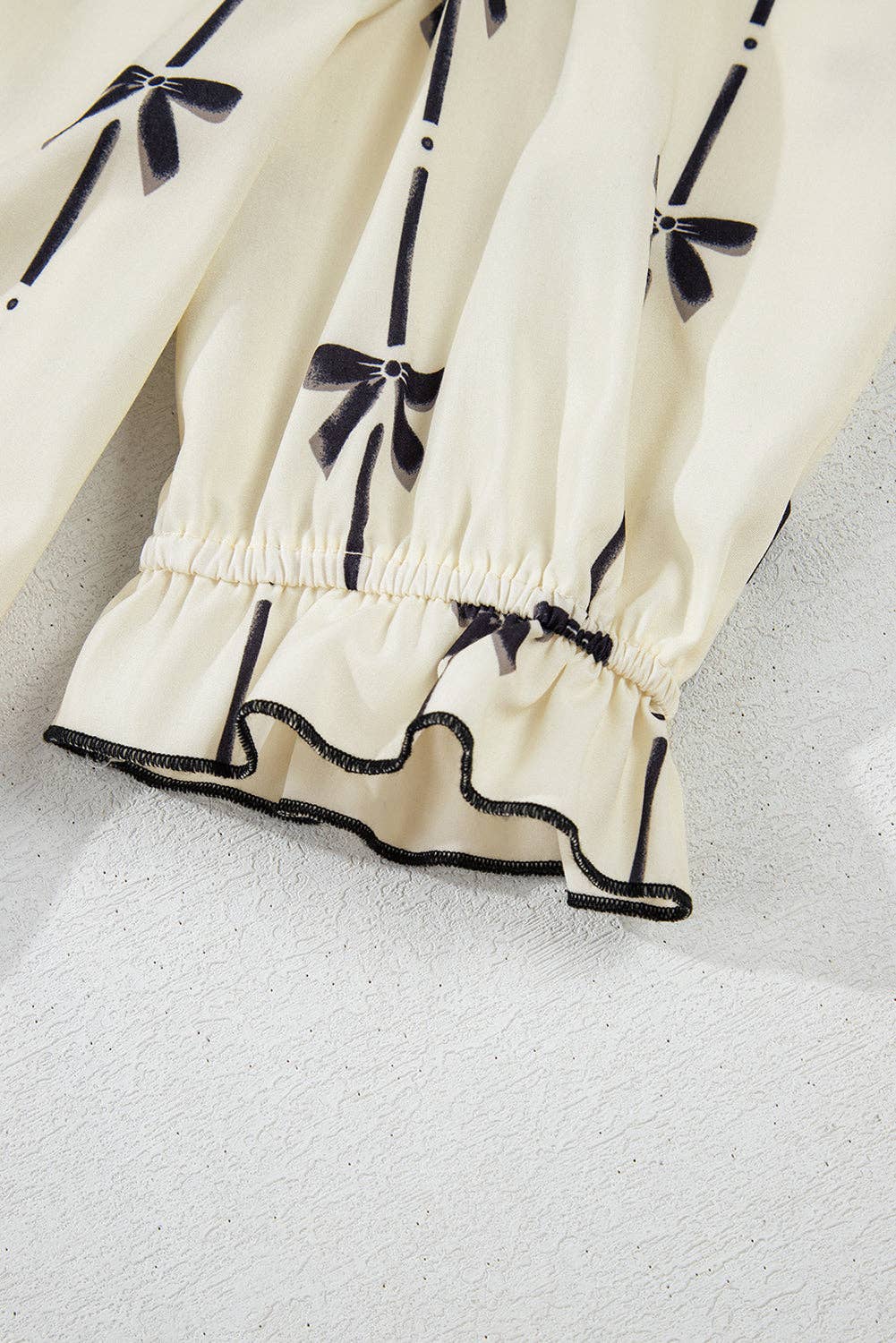 Bowknot Printed Bubble Sleeve V Neck Mini Dress