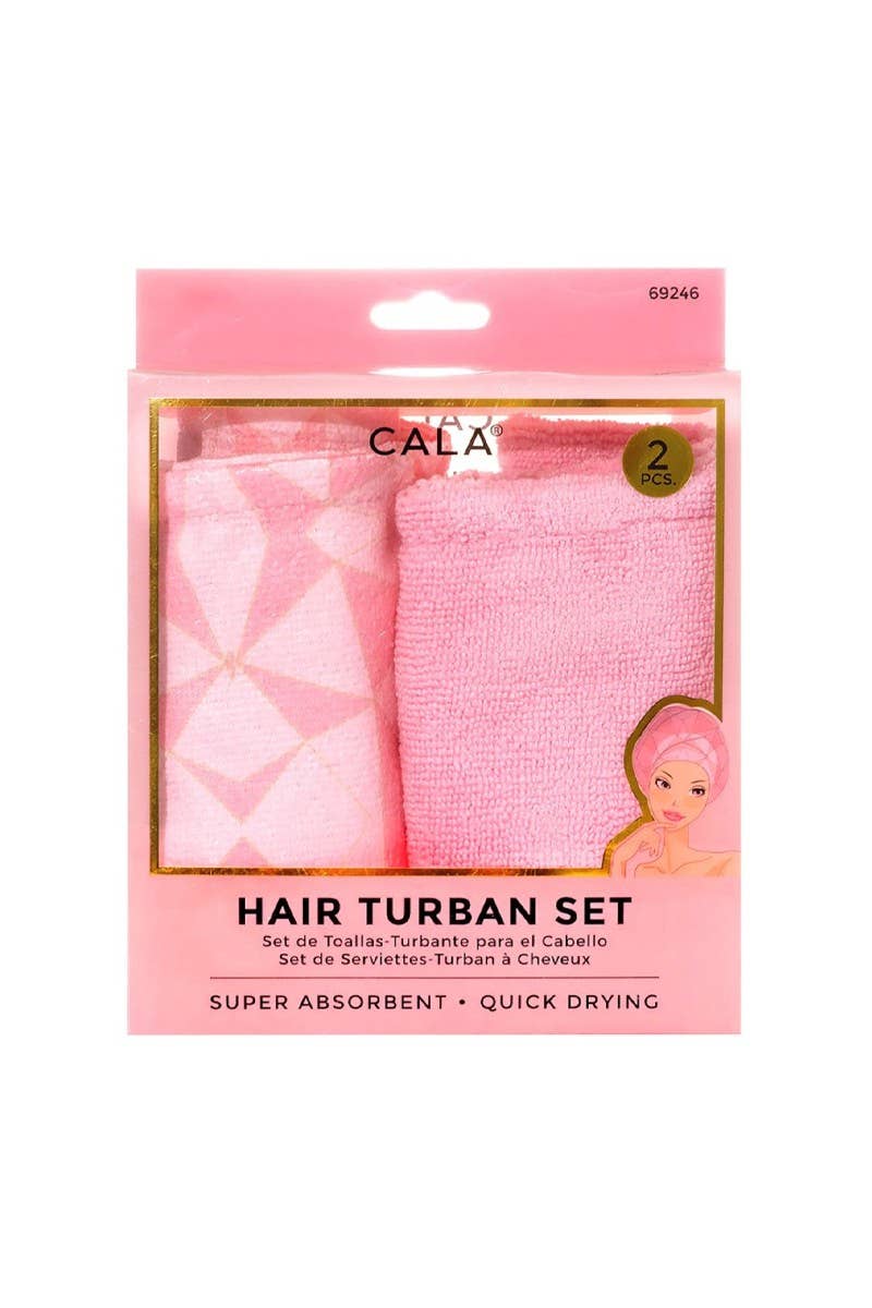 CALA Geometric/Pink 2pc Hair Turban Set
