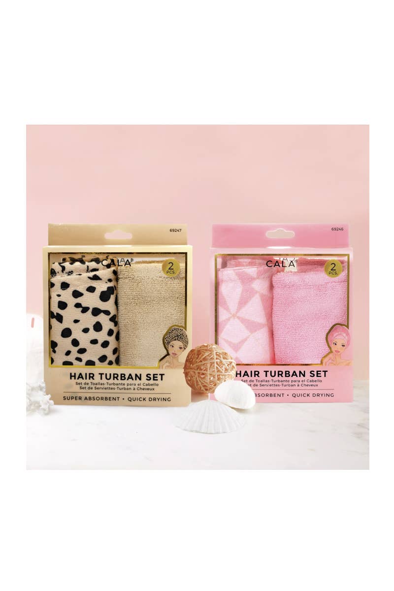 CALA Cheetah/Beige 2pcs Hair Turban Set