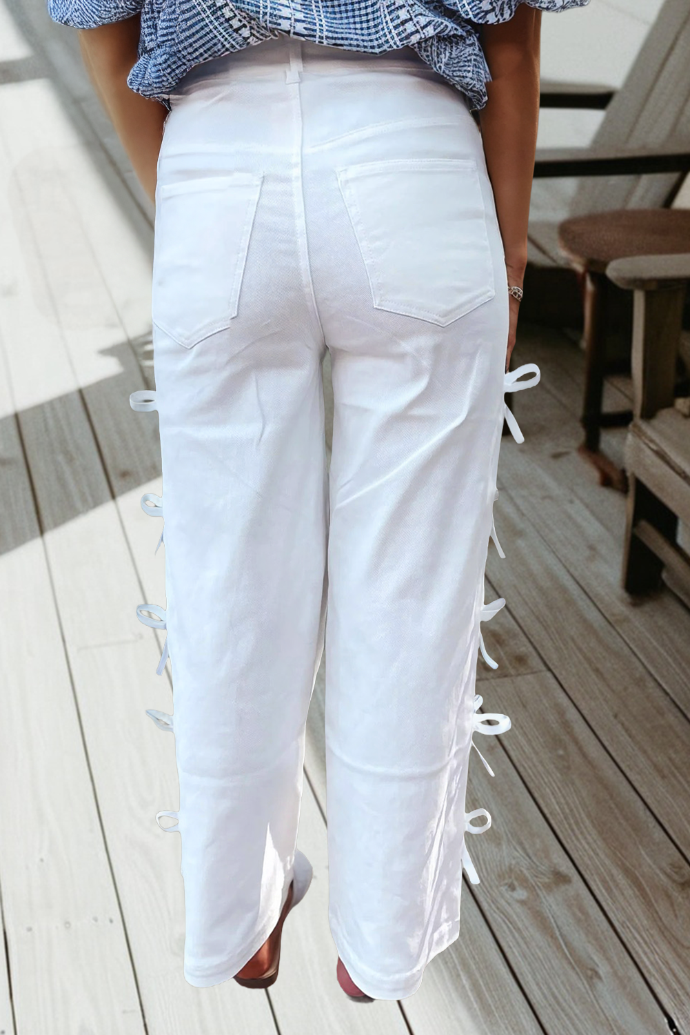 Bow Knot Side Detail Straight Leg Loose Jeans