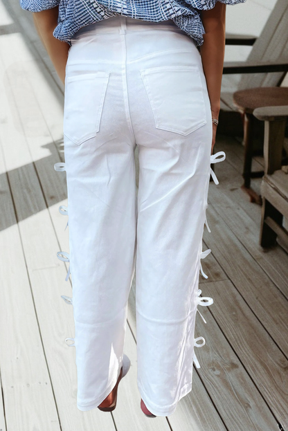 Bow Knot Side Detail Straight Leg Loose Jeans