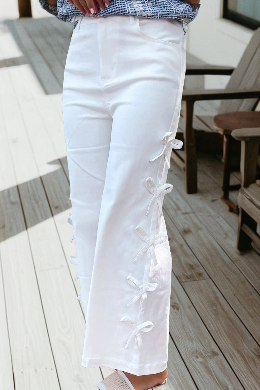 Bow Knot Side Detail Straight Leg Loose Jeans