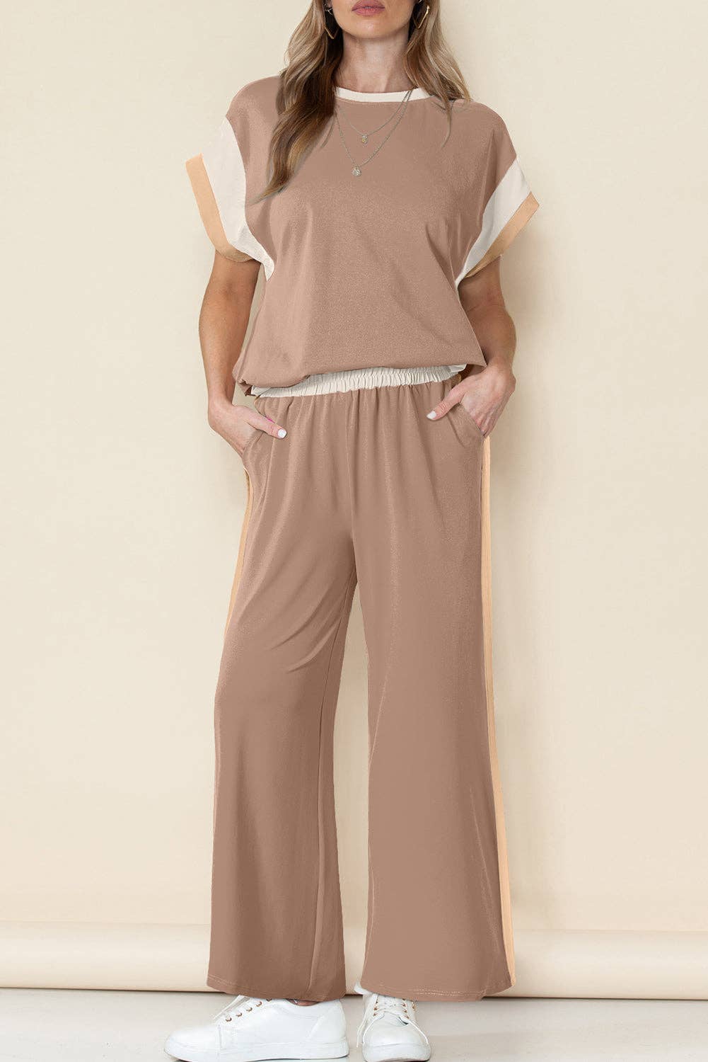 Multicolor Color Block Detail Casual Two-piece Set