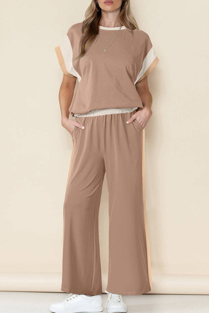 Multicolor Color Block Detail Casual Two-piece Set