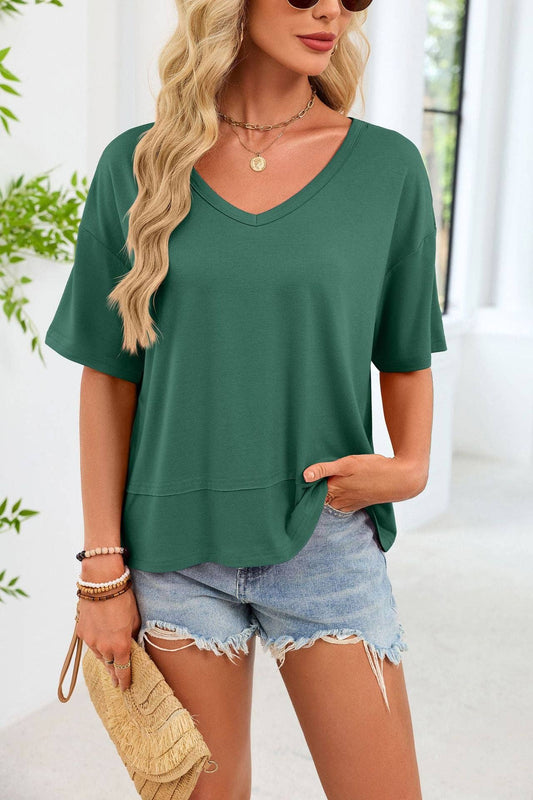 Oversized V Neck Loose Fit Casual Basic Tee
