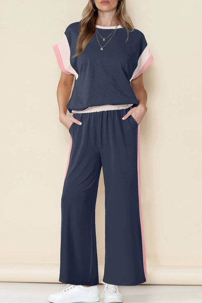 Multicolor Color Block Detail Casual Two-piece Set