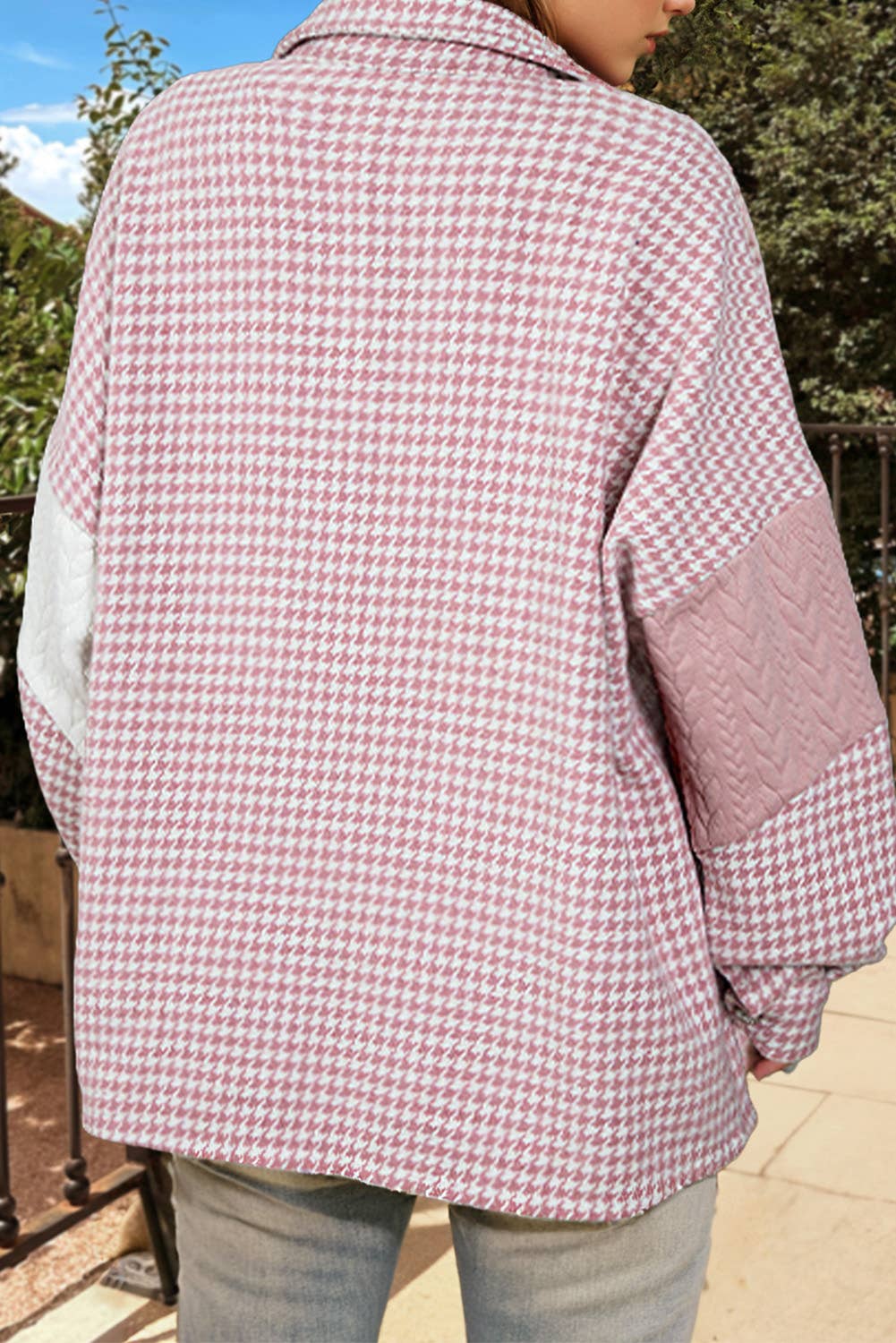 Houndstooth  Textured Patchwork Shacket