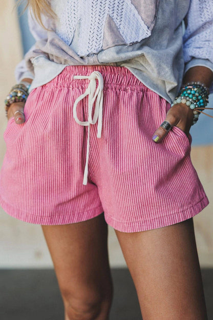 Sky Blue Stripe Casual Denim Shorts